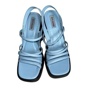 Steve‎ Madden Womens Kalani Blue Leather Strappy Platform Sandals Shoes NWT